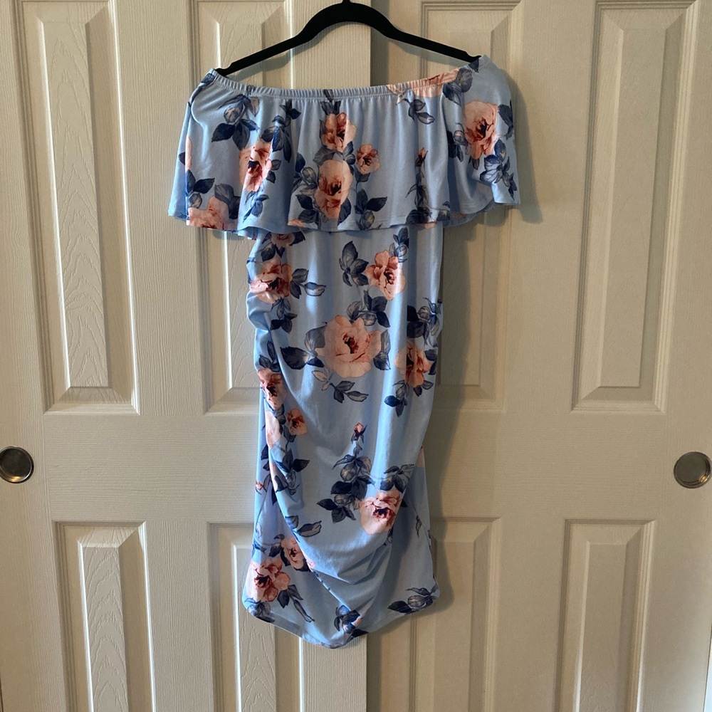 Hello Miz Floral Maternity Dress With Ruching On Sides